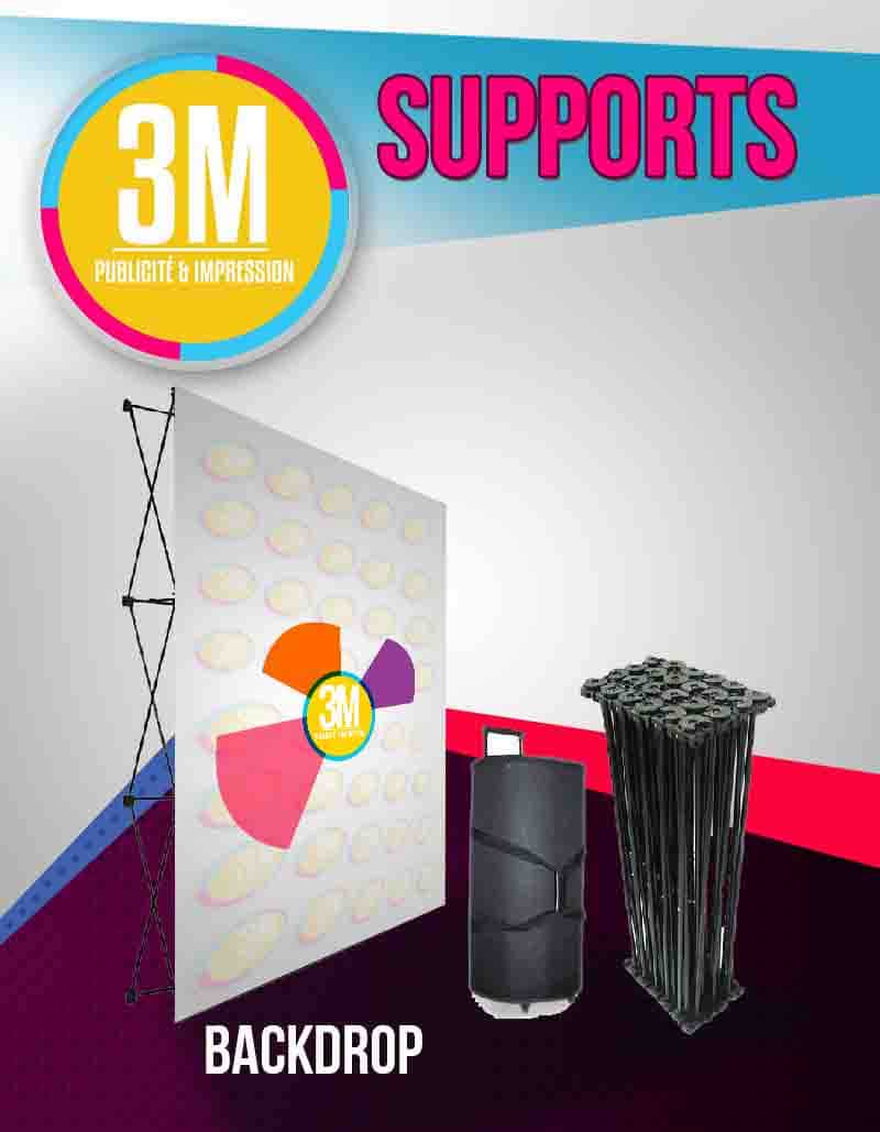 structure Back drop disponible : 229 x 229 cm; 300 x 229 cm; 450 x 229 cm