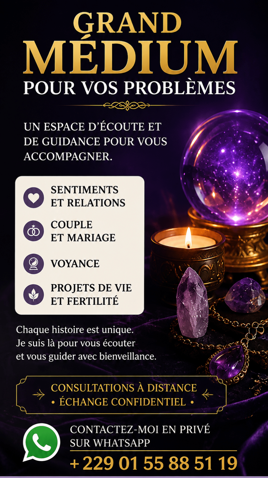 GRAND MÉDIUM POUR VOS PROBLÈME+229 01 55 88 51 19